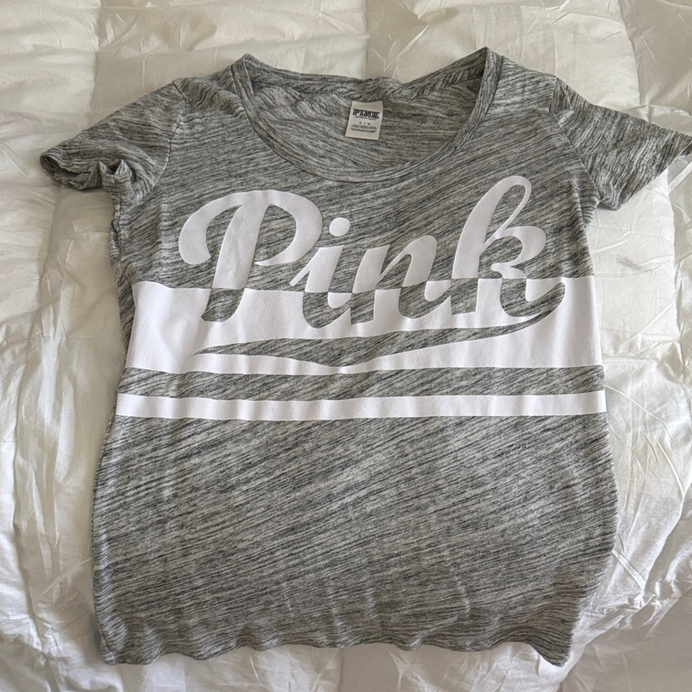 PINK Victoria's Secret Gray and White Short Sleeve Tee